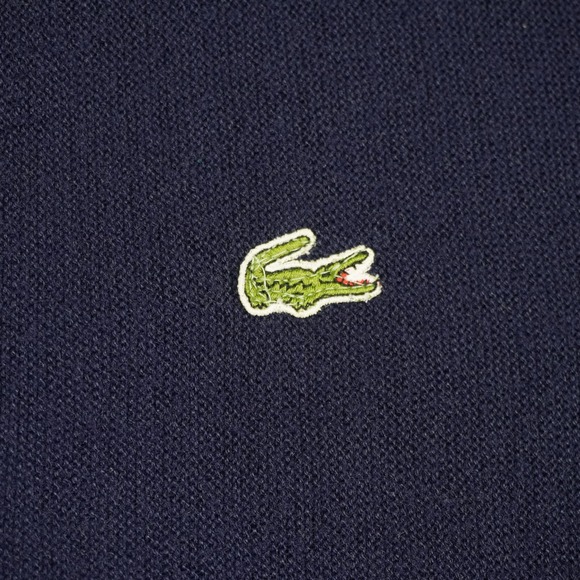 Vintage Izod Lacoste Cardigan Mens Medium Navy Blue Sweater Acrylic Preppy Croc - Picture 3 of 9